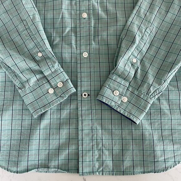 Nautica LS Button Down Cotton Tencel Blend Check Shirt Soft Green Blue Sz L - Picture 5 of 13